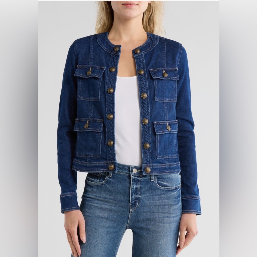 NWOT L’AGENCE Yari Collarless Jean Jacket in color Bishop MSRP $498 (XXS) - Picture 9 of 14